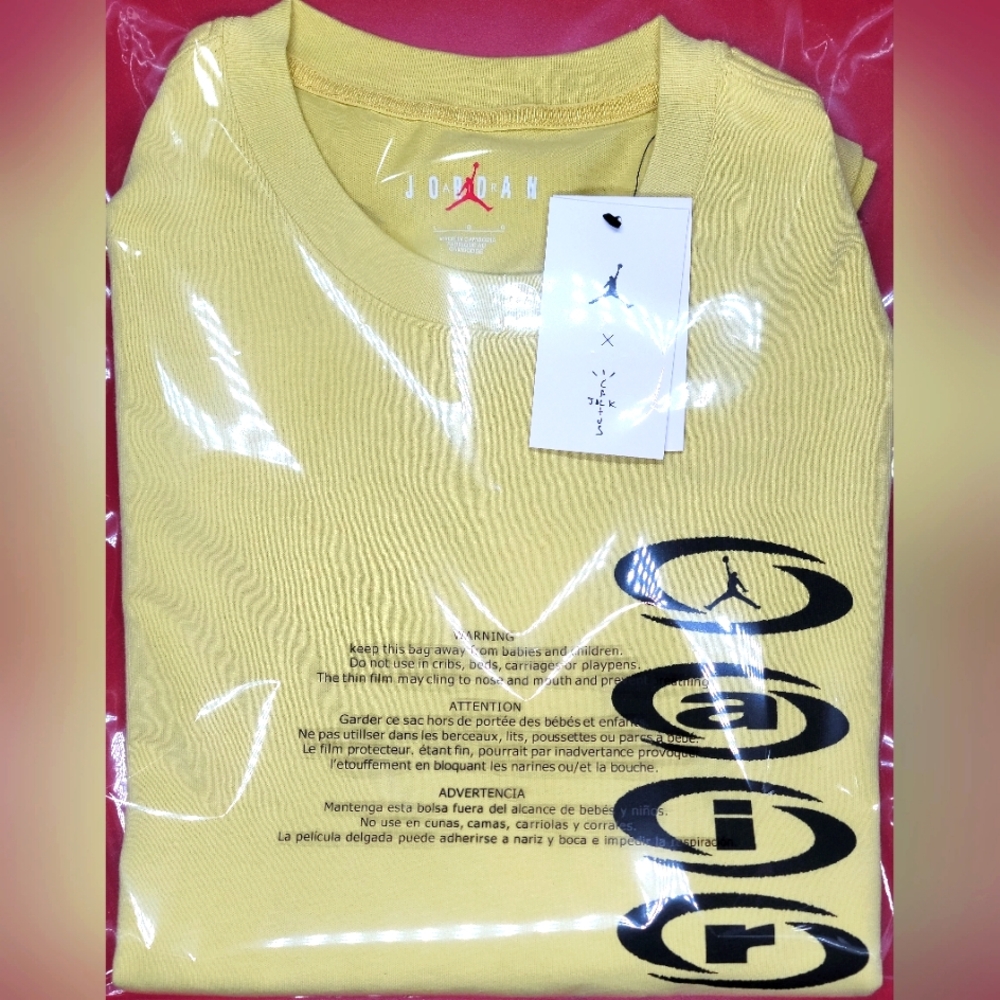 Jordan x Travis Scott "Air Jack" T-Shirt Sz L Men Mustard Yellow NWT